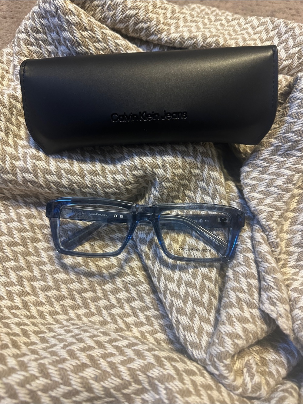 Calvin Klein Jeans unisex Translucent Blue Rectangular Eyeglasses